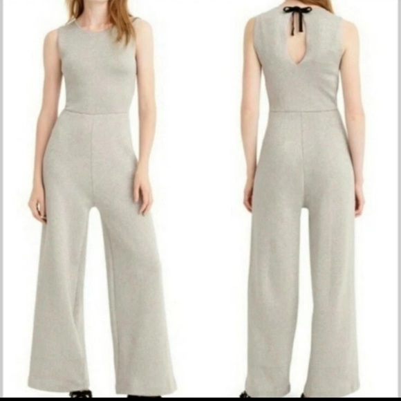 J.Crew Women's Sleeveless Lurex Silver Knit Jumpsuit wide leg Velvet Tie small - Picture 13 of 14